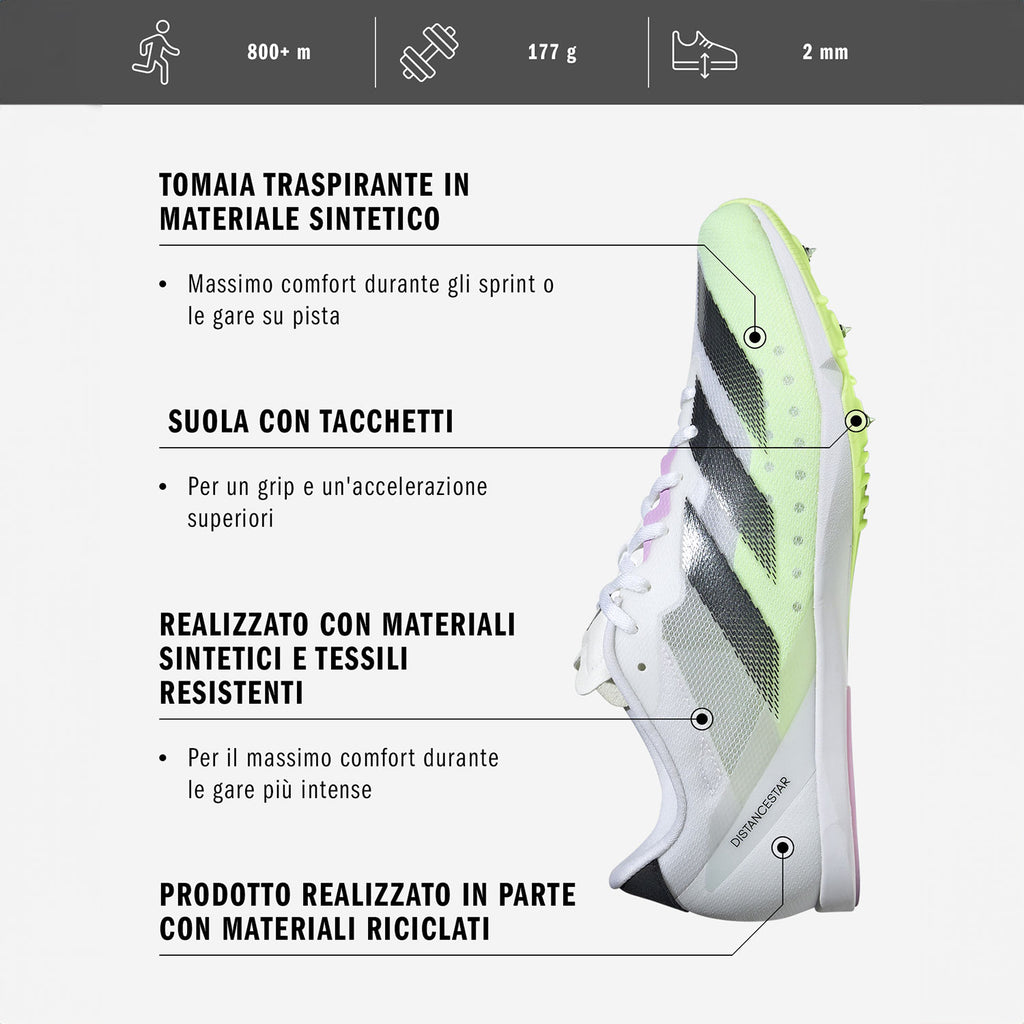 adidas adizero Distancestar Cloud White/Core Black/Green Spark