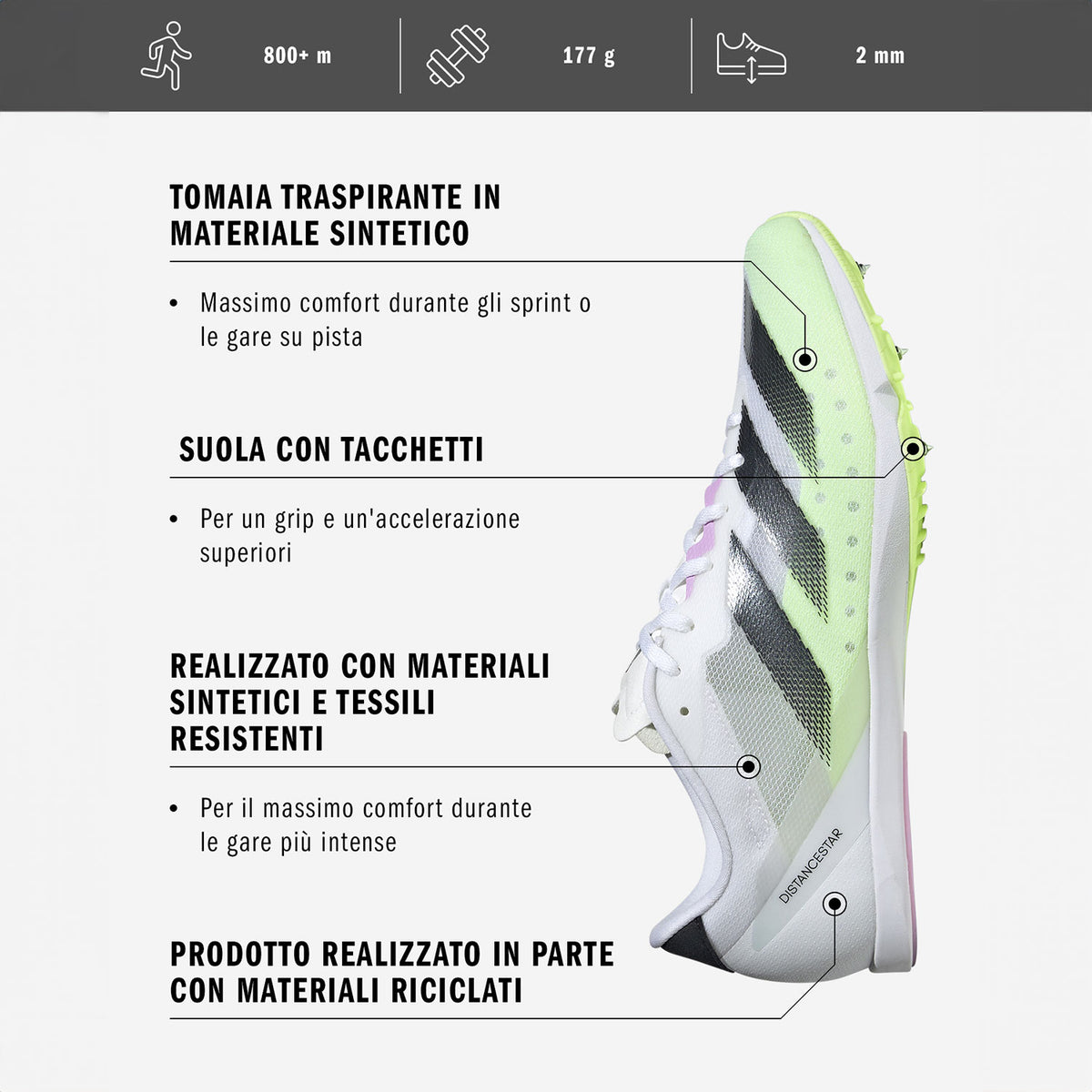 adidas adizero Distancestar Cloud White/Core Black/Green Spark