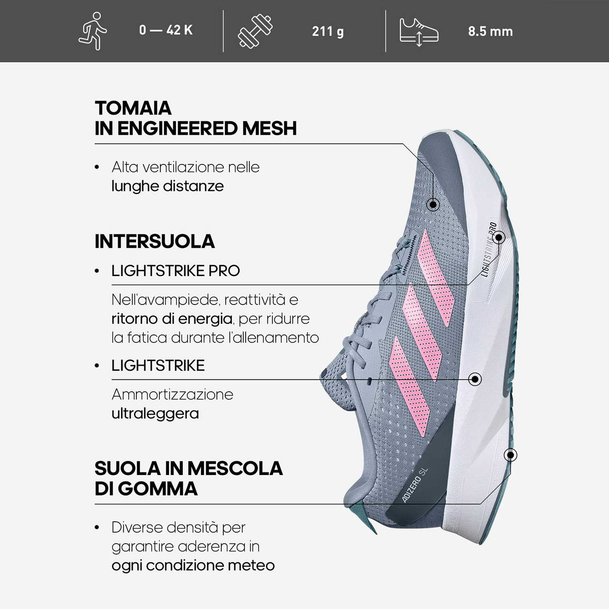 adidas adizero SL Cloud White/Core Black/Arctic Fusion
