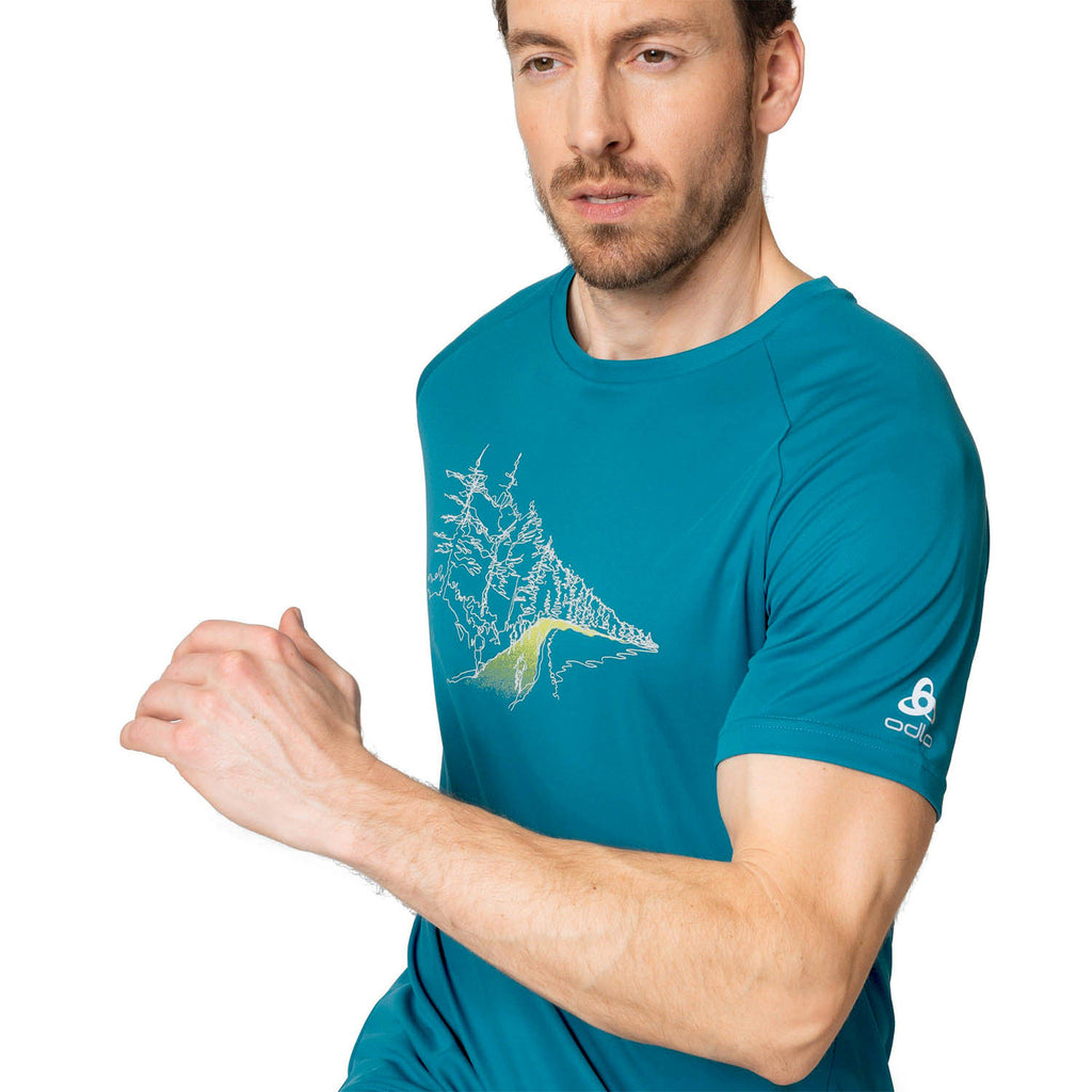 Odlo Crew Essential Print Maglietta Saxony Blue