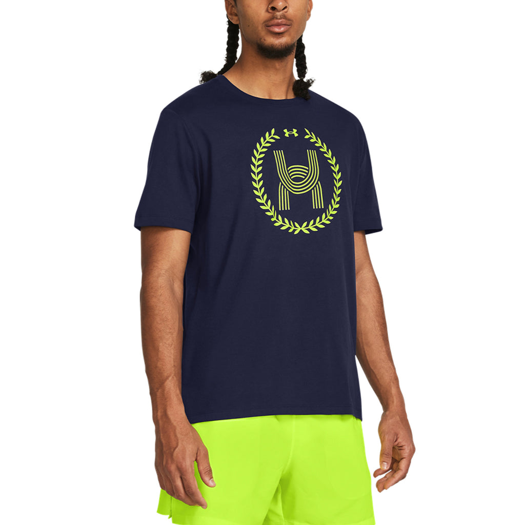 Under Armour Run Everywhere Wreath Maglietta Midnight Navy/High Vis Yellow